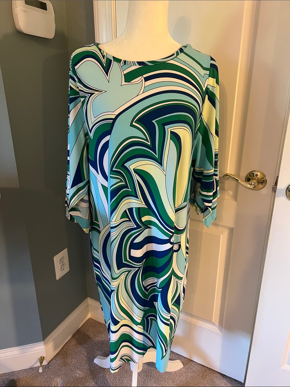 Chico's Floral Geo Short Dress Blue Multi, Chicos 2 (12-14), NWT